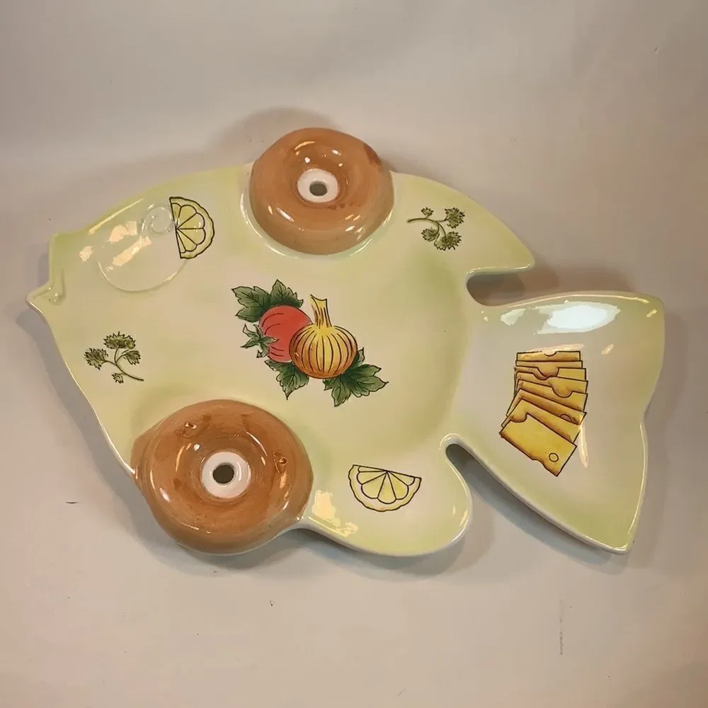 Fish Shaped Cheese Charcuterie Vegetable Appetizer Serving Platter 12 1/2 Inches